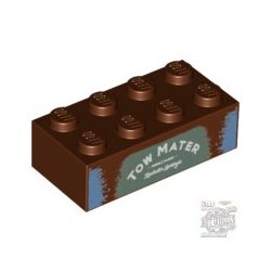   Lego Brick 2X4 with 'TOW MATER' on Sand Green Background Pattern, Reddish brown