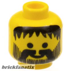   Lego figura head - Head Beard Vertical Lines with Messy Hair, Moustache Black Pattern - Blocked Open Stud