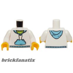   Lego figura torzo - Hooded Sweatshirt with Medium Blue Pocket and Drawstring Front, Medium Blue Hood Back Pattern / White Arms / Yellow Hands