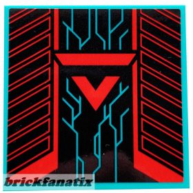   Lego Tile 6 x 6 with Bottom Tubes, Textured Surface with Red and Black Triangle, Geometric Shapes and Dark Turquoise Angled Lines Pattern (Sticker) - Set 71708