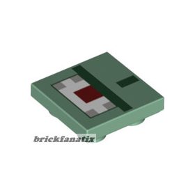   Lego Tile, Modified 2 x 2 Inverted with Pixelated Dark Green, Dark Red, White and Gray Pattern (Minecraft Guardian) Set - 21180, 21136