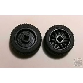   Lego Wheel 14mm D. x 9.9mm with Center Groove, Fake Bolts and 6 Spokes with Black Tire 21 X 9.9 (11208 / 11209), Black