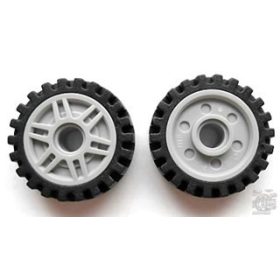   Lego Wheel 18mm D. x 8mm with Fake Bolts and Deep Spokes with Inner Ring with Black Tire Offset Tread - Band Around Center of Tread (13971 / 61254)