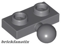 Lego Plate, Modified 1 x 2 with Tow Ball on Side, Dark grey