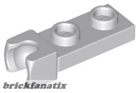 Lego Plate, Modified 1 x 2 with Small Tow Ball Socket on End, Light grey