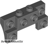 Lego Brick, Modified 2 x 4 - 1 x 4 with 2 Recessed Studs and Thin Side Arches, Dark grey