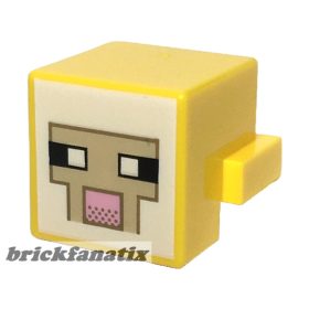   Lego Minifigure Creature Head Pixelated with White, Tan, and Bright Pink Face Pattern (Minecraft Sheep)
