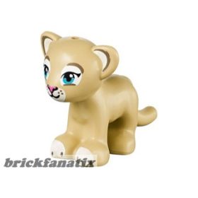   Lego Cat, Mini Doll Style, Large, Baby Cub with Medium Azure Eyes, Dark Pink Nose and White Inner Ears, Eye Patches, Muzzle and Paws Pattern (Friends Lioness)