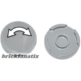   Lego Tile, Round 2 x 2 with Bottom Stud Holder with White Curved Arrow Double with Black Outline on Transparent Background Pattern (Sticker) - Set 60036 / 60045