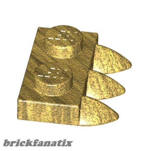 Lego Plate, Modified 1 x 2 with 3 Teeth, Gold