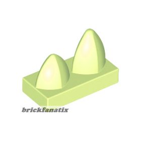   Lego Tile, Modified 1 x 2 with 2 Teeth Vertical, Yellowish green