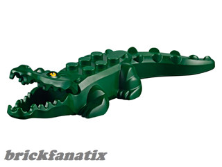 Lego Alligator / Crocodile with 20 Teeth with Yellow Eyes with White Glints Pattern with Light Bluish Gray Technic, Pin 1/2