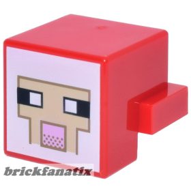   Lego Minifigure Creature Head Pixelated with White, Tan, and Bright Pink Face Pattern (Minecraft Sheep)