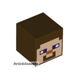   Lego Minifigure Creature Head, Modified Cube with Pixelated Light Nougat Face, Dark Purple Eyes, Dark Orange Nose, and Smile Pattern (Minecraft Steve)