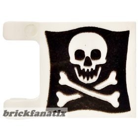   Lego Flag 2 x 2 Square with Rounded Skull and Crossbones on Black Background Pattern on Both Sides (Jolly Roger)