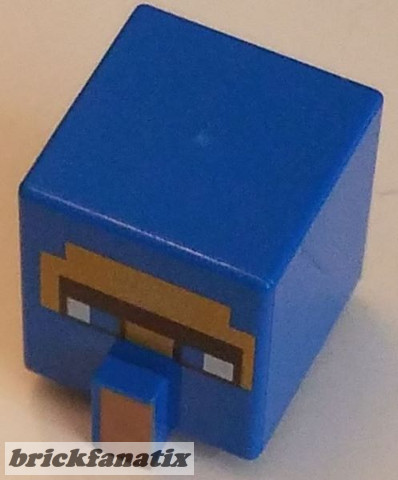 Lego Minifigure Minifigure, Head, Modified Cube Tall with Raised Rectangle with Pixelated Dark Brown Unibrow, Blue Eyes, Gold Face, and Nougat Nose Pattern (Minecraft Wandering Trader)