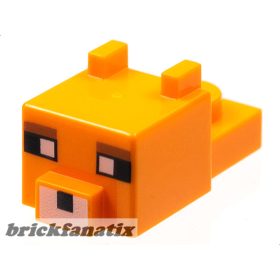   Lego Minifigure Creature Head Pixelated with Ears, Nose, and Face with White Eyes, Reddish Brown Eyebrows, and White Nose Pattern (Minecraft Fox)