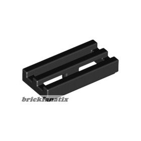   Lego Tile, Modified 1 x 2 Grille with Bottom Groove / Lip, Black
