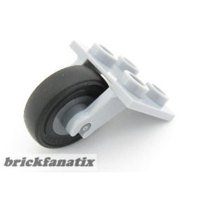   Lego Lego Plate, Modified 2 x 2 Thin with Plane Single Wheel Holder with Dark Bluish Gray Wheel with Black Tire 14mm D. x 4mm Smooth Small Single with Number Embossed on Side (2415 / 3464c03)