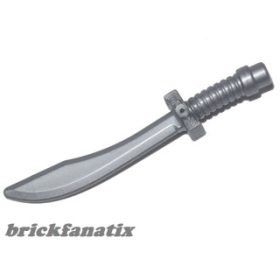   Lego Minifigure, Weapon Sword, Saber / Dao Curved Blade and Hilt with Bar End, Flat silver