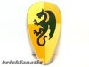 Lego Minifigure, Shield Oval with Dark Green Dragon on Bright Light Orange and Bright Light Yellow Quarters Background Pattern