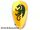 Lego Minifigure, Shield Oval with Dark Green Dragon on Bright Light Orange and Bright Light Yellow Quarters Background Pattern