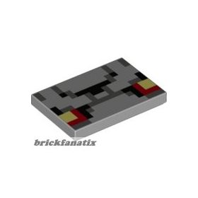   Lego Tile 2 x 3 with Pixelated Black, Bright Light Yellow, Dark Bluish Gray and Red Pattern (Minecraft Redstone Golem Face)