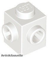 Lego Brick, Modified 1 x 1 with Studs on 2 Sides, Adjacent, White