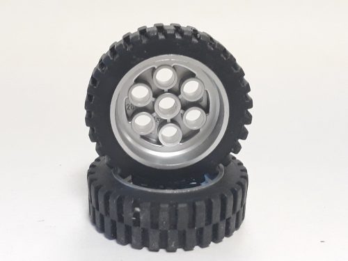 Lego Wheel 30mm D. x 13mm (13 x 24 Model Team), with Black Tire 13 x 24 Model Team (2695 / 2696), Metallic silver