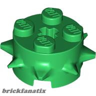 Lego Brick, Round 2 x 2 with Spikes and Axle Hole, Green