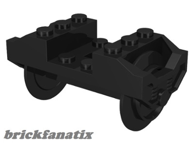 Lego Train Wheel RC, Holder with 2 Black Train Wheel and Chrome Silver Train Wheel, Metal Axle with Slots (2878 / 2879 / bb0837), Black