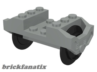Lego Train Wheel RC, Holder with 2 Black Train Wheel and Chrome Silver Train Wheel, Metal Axle with Slots (2878 / 2879 / bb0837), light gray ( Old light gray )
