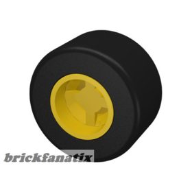   Lego Wheel 8mm D. x 9mm for Slicks, Hole Round for Wheels Holder Pin with Black Tire Smooth Small Wide Slick (30027a / 30028), Yellow