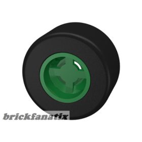   Lego Wheel 8mm D. x 9mm for Slicks, Hole Notched for Wheels Holder Pin with Black Tire Smooth Small Wide Slick (30027b / 30028), Green