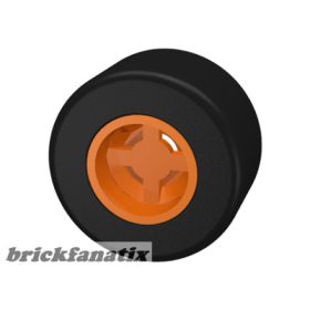   Lego Wheel 8mm D. x 9mm for Slicks, Hole Notched for Wheels Holder Pin with Black Tire Smooth Small Wide Slick (30027b / 30028), Orange