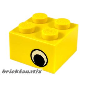   Lego BRICK 2X2 with Eye with White Pattern on Two Sides, Offset, Bright yellow