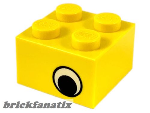 Lego BRICK 2X2 with Eye with White Pattern on Two Sides, Offset, Bright yellow