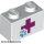 Lego Brick 1 x 2 with Magenta Cross and Animal Paw Pattern