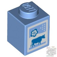 Lego Brick 1 x 1 with Blue Cow and Flower on White Background Pattern (Milk Carton)