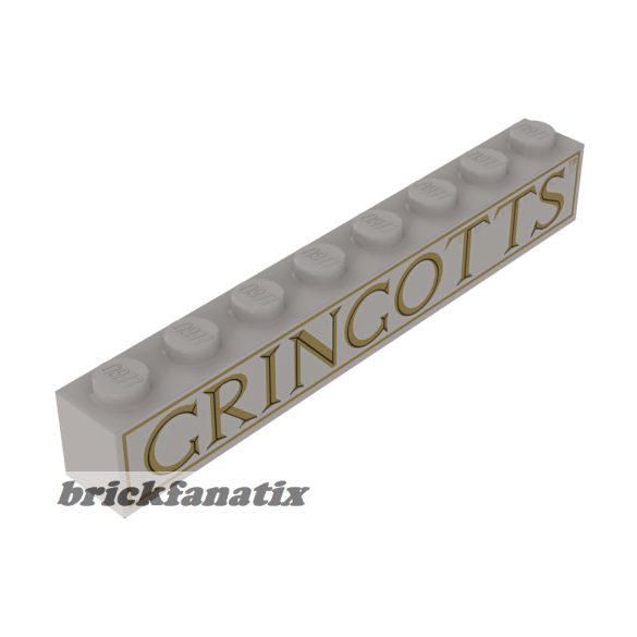 Lego Brick 1x8 with 'GRINGOTTS' Pattern, White