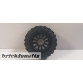   Lego Wheel Spoked 2 x 2 with Pin Hole with Black Tire 24mm D. x 8mm Offset Tread - Interior Ridges (30155 / 3483), Black