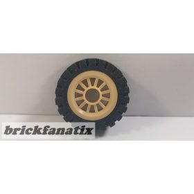   Lego Wheel Spoked 2 x 2 with Pin Hole with Black Tire 24mm D. x 8mm Offset Tread - Interior Ridges (30155 / 3483), Tan