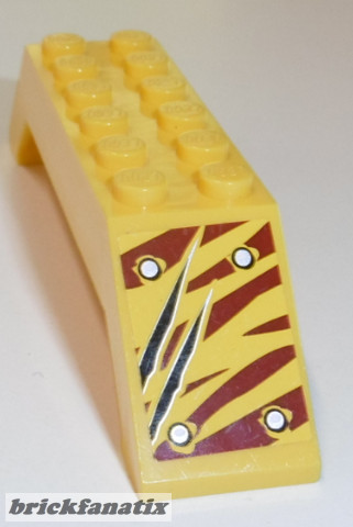 Lego Slope 45 10 x 2 x 2 Double with 4 Rivets and 2 Claw Scratch Marks on Dark Red Tiger Stripes Pattern Model Left Side Back (Sticker) - Set 5885 Triceratops Trapper