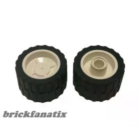   Lego Wheel 18mm D. x 14mm with Black Tire 24 x 14 Shallow Tread (30285 / 30648), White