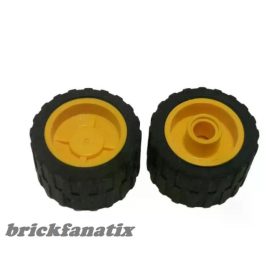   Lego Wheel 18mm D. x 14mm with Black Tire 24 x 14 Shallow Tread (30285 / 30648), Yellow