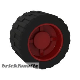   Lego Wheel 18mm D. x 14mm with Black Tire 24 x 14 Shallow Tread (30285 / 30648), Red