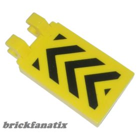   Lego Tile, Modified 2 x 3 with 2 Clips Angled with Black and Yellow Danger Stripes Pattern