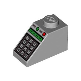   Lego Slope 45 2 x 1 with Number Keypad, 'OPEN', 'LOCK', and Green and Red Buttons Pattern, Light bluish gray