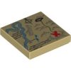 Lego Tile 2 x 2 with Groove with Map River, Dark Tan Mountains, Handwriting and Red 'X' Pattern