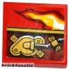 Lego Tile 2 x 2 with Groove with Flame and Gold Mechanical Pattern Model Right Side (Sticker) - Set 70600